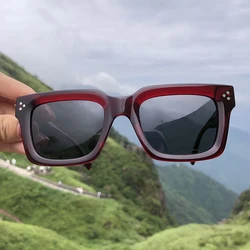 New Trendy Fashion Women's Sunglasses Vintage Handmade Acetate TAC Lens Men Luxury Square Unisex UV400 Polarized Sun Glasses