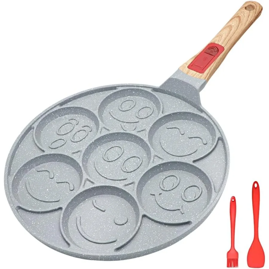 

Ceramic Pancake Pan for Nonstick Pancake Griddle with Detachable Handle 7 Hole Smiley Face Pancake Mold