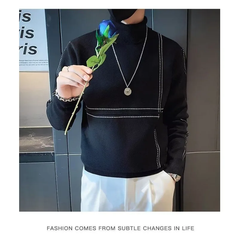 High Collar Men's Korean Style Autumn and Winter Bottoming Sweater Solid Color Long-sleeved Pullover Casual Fashion Top