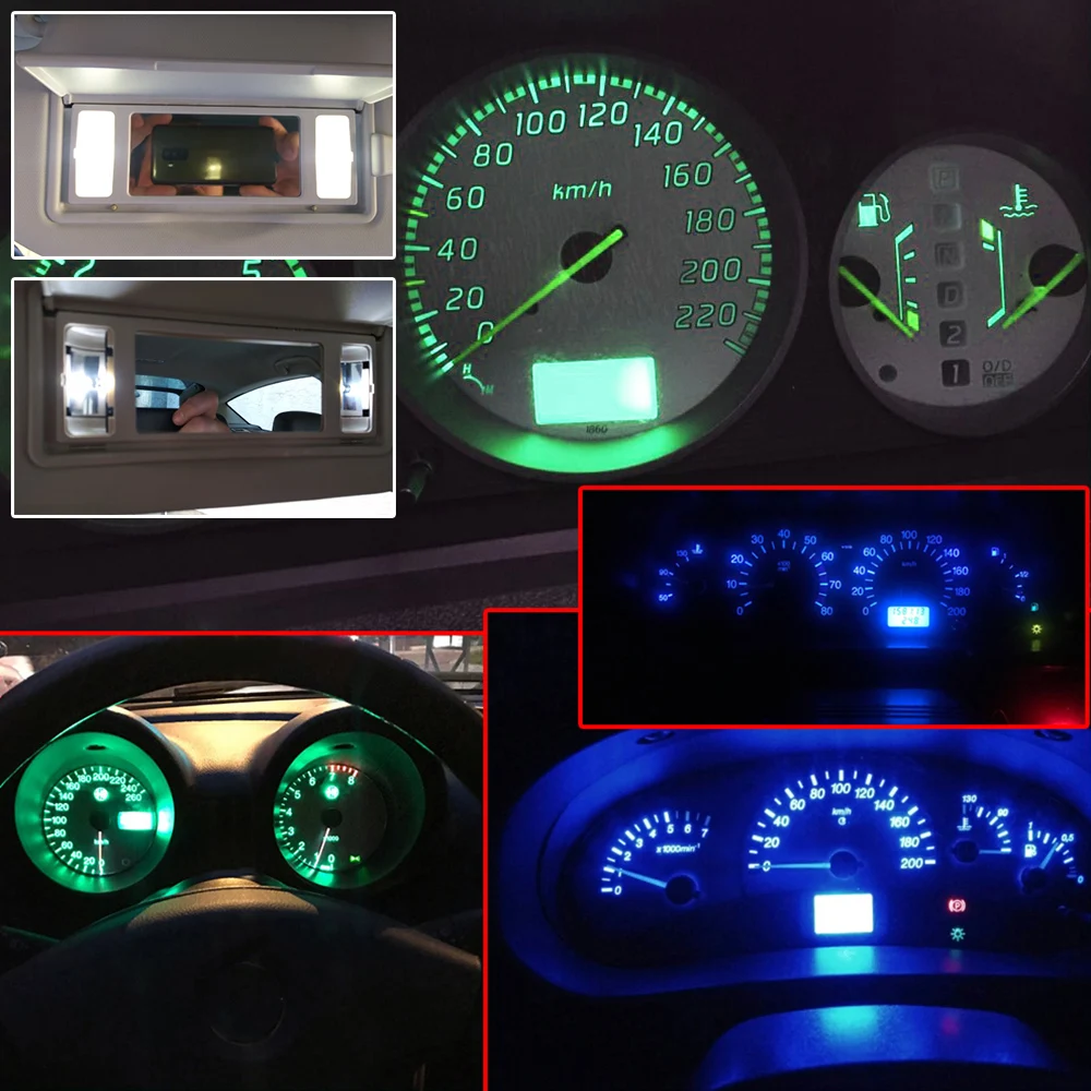 10Pcs T5 LED Wedge Bulbs 73 74 286 Capless Car Instrument Panel Lamp Auto Gauge Cluster Dashboard Lighting 12V White Green Blue