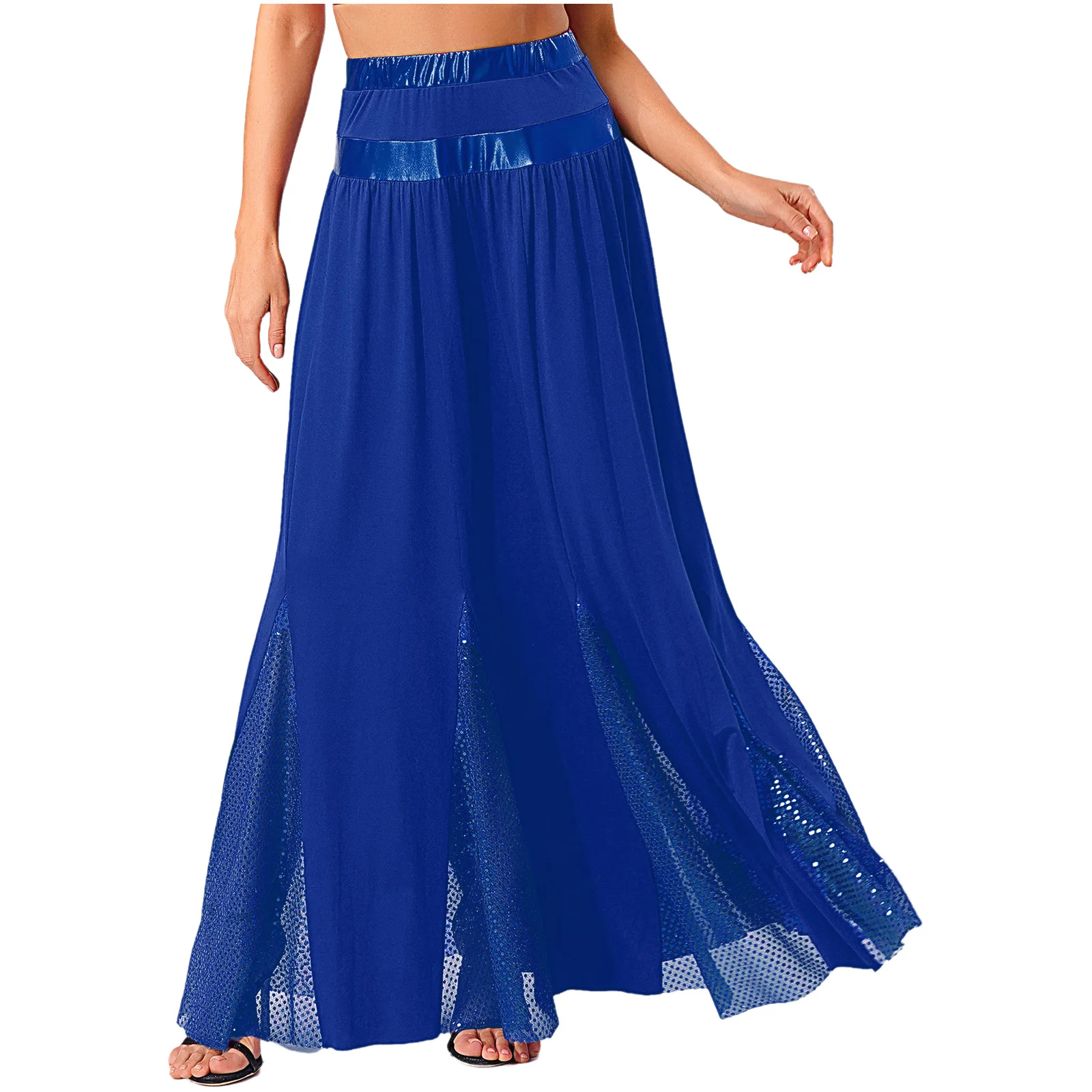 

Spanish Lyrical Dance Long Skirts for Womens Mesh Patchwork Sparkly Ballroom Dance Skirt Dancing Clothes for Party Performance