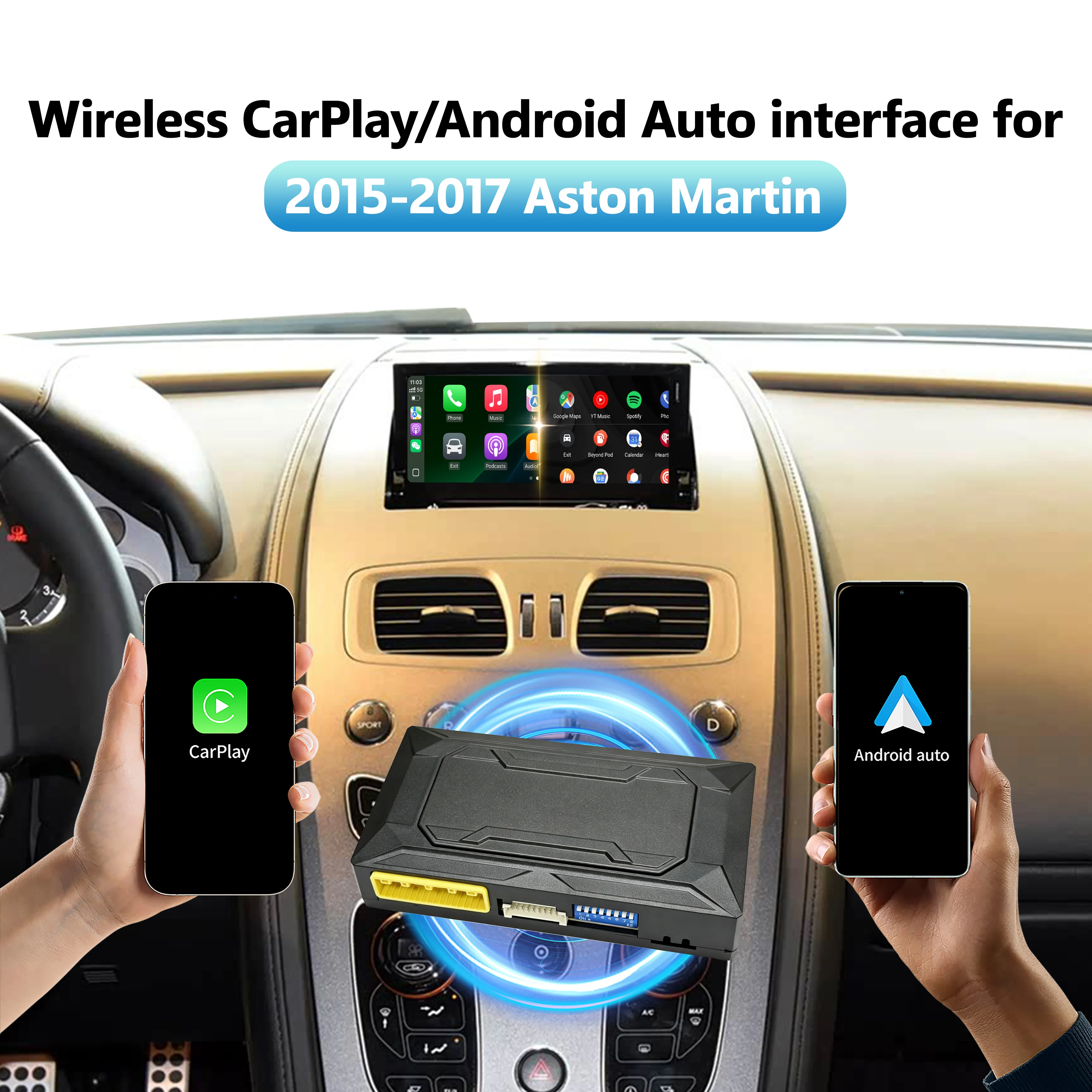 Wireless Apple CarPlay & Android Auto Interface for Aston Martin OEM Display DB9 Vantage Rapide Vanquish 2015-2017 Plug and Play