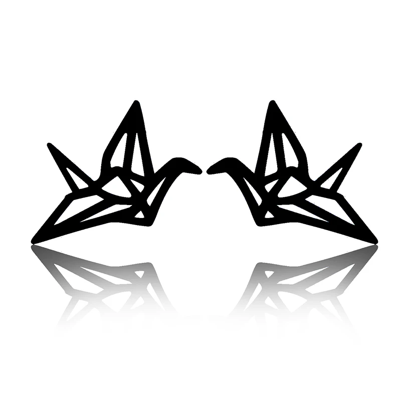 Hollow Origami Crane Stud Earrings Black for Women Stainless Steel Animal Earings Lucky Birds Jewelry Ear Piercing Ladies Gifts