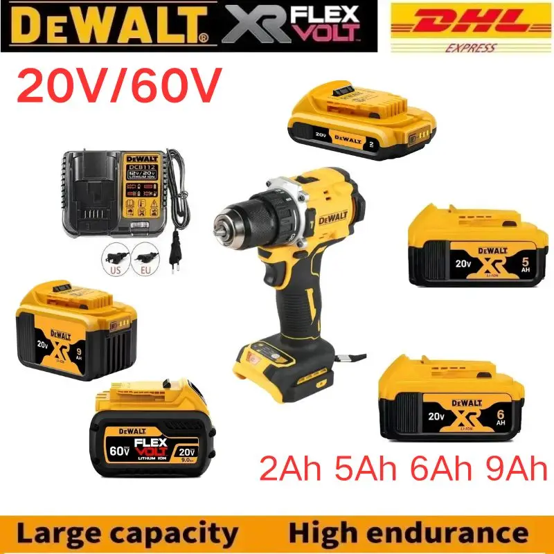 

100%DeWALT Original Battery 20V/60V 2Ah 5Ah 6Ah 9Ah MAX FlexVolt Li-Ion Battery for DeWALT Power Tool with Charger