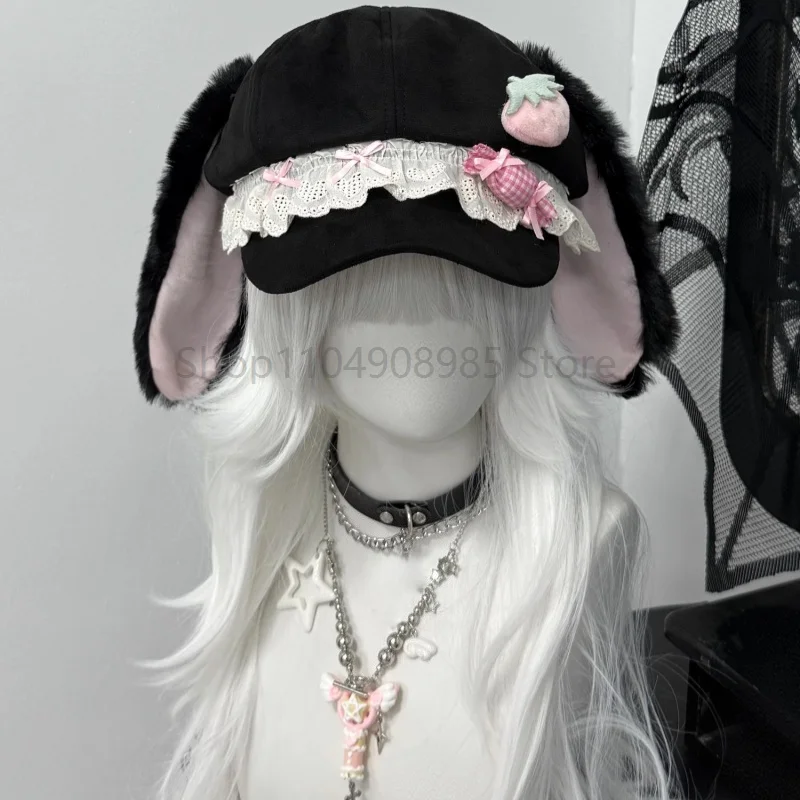 Japanische Lolita Erdbeere Soft Candy Hut Mädchen Subkultur Spitze Schleife Baskenmütze Frauen Entzückende Achteck Hut