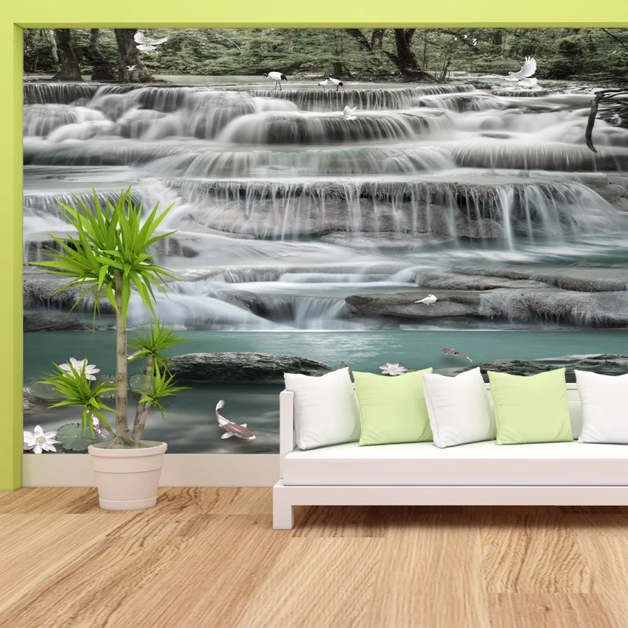 

Custom Removable Peel and Stick Optional Wallpaper Decoration Walls Waterfall Contact Wall Papers Home Decor TV Mural Covering