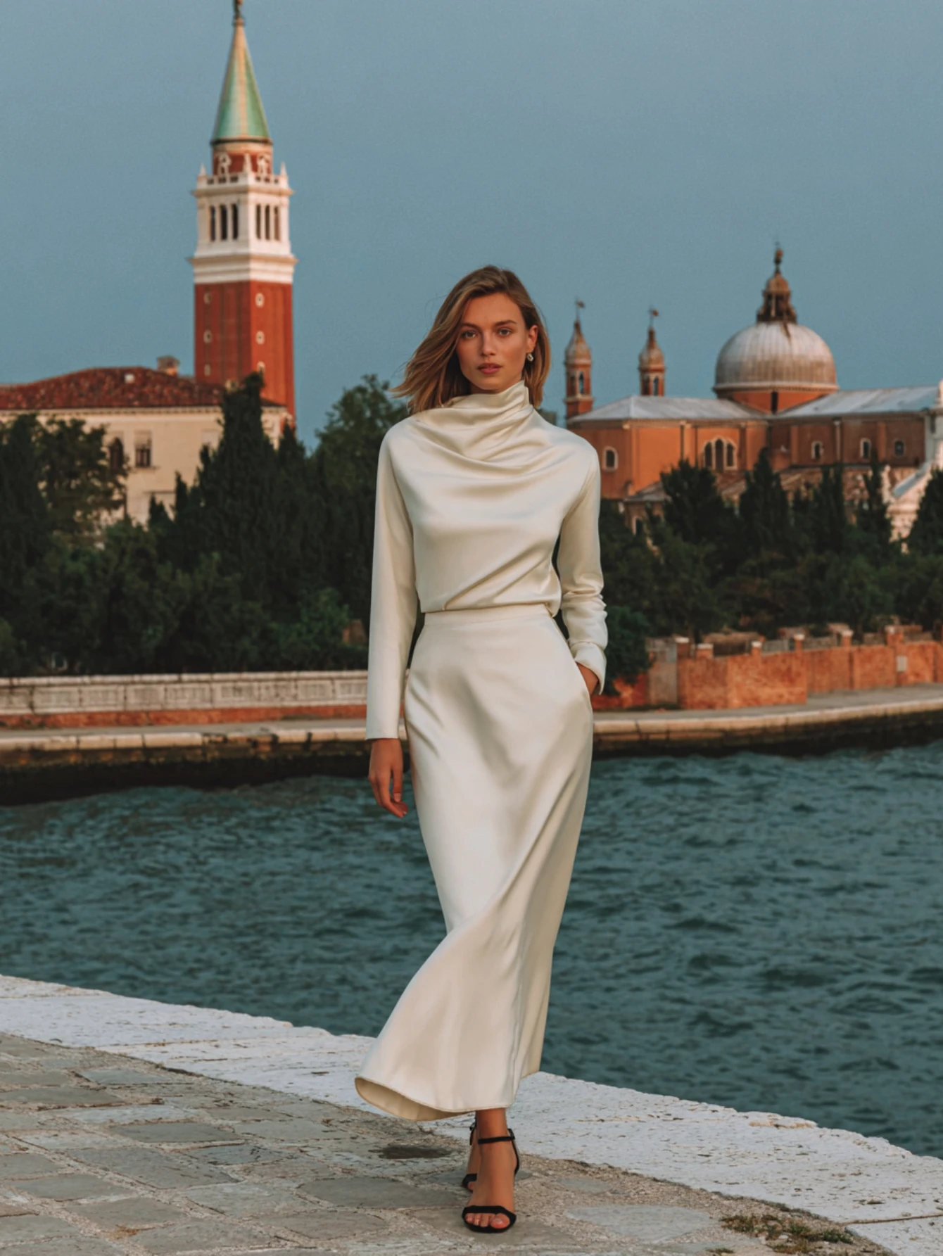 

Mia Muse Boutique женские комплекты осень-зима элегантные однотонные яркие шелковые комплекты с длинными рукавами и воротником-стойкой миди отпускные комплекты с отделкой салата