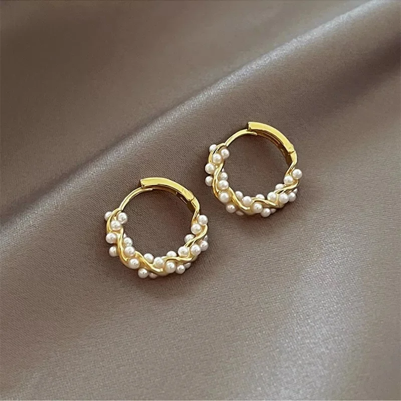 2024 Korean New Simple Temperament Circle Pearl Earrings Fashion Small Versatile Earrings Women's Jewelry