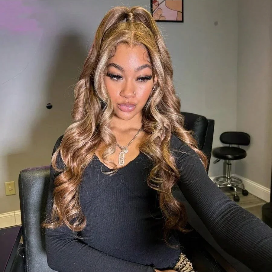 Body Wave Highlight 13x5 HD Lace Front Echthaarperücken 4/27 Ombre Honigblond gefärbte Lace Frontal Perücken für Damen