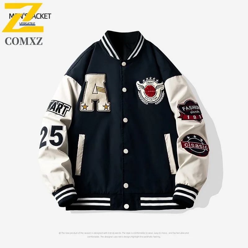 COMXZ الرجال خندق معطف عصري فضفاض متعدد الاستخدامات Ins اليومية عادية Preppy زي بيسبول عطلة نهاية الأسبوع Getaways ملابس خارجية عالية الجودة #3