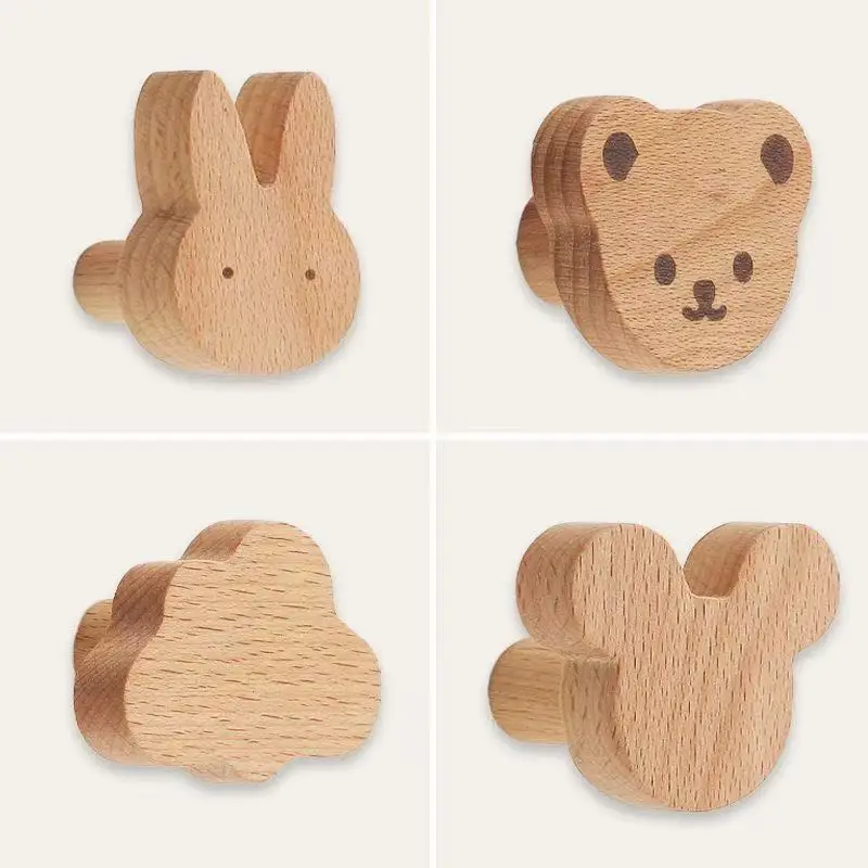 Manija de puerta de gabinete de madera de dibujos animados, manija de puerta de armario de animales para habitación de niños, manija de puerta de gabinete con cajones de madera maciza