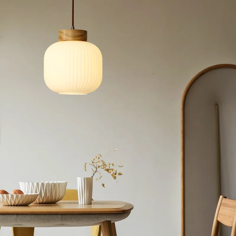 

Japanese Style Restaurant Pendant Light Vintage Dining Table Dining Room Wooden Glass Bar Counter Bedroom Bedside Lamp