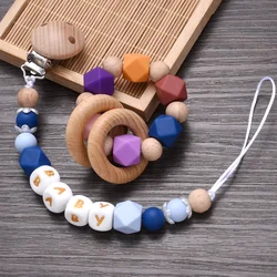 Personalized Name Baby Pacifier Chain Beech Wood Nipples Holder Clip Infant Teether Teething Chew Toys Anti-Drop Soother Chain