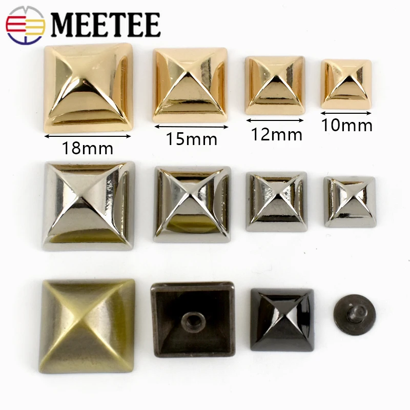 20Pcs 10/12/15/18mm Metal Nail Buckle Square Handbag Bottom Clasp Foot Button with Screws for Bag Tent DIY Hardware Accessories