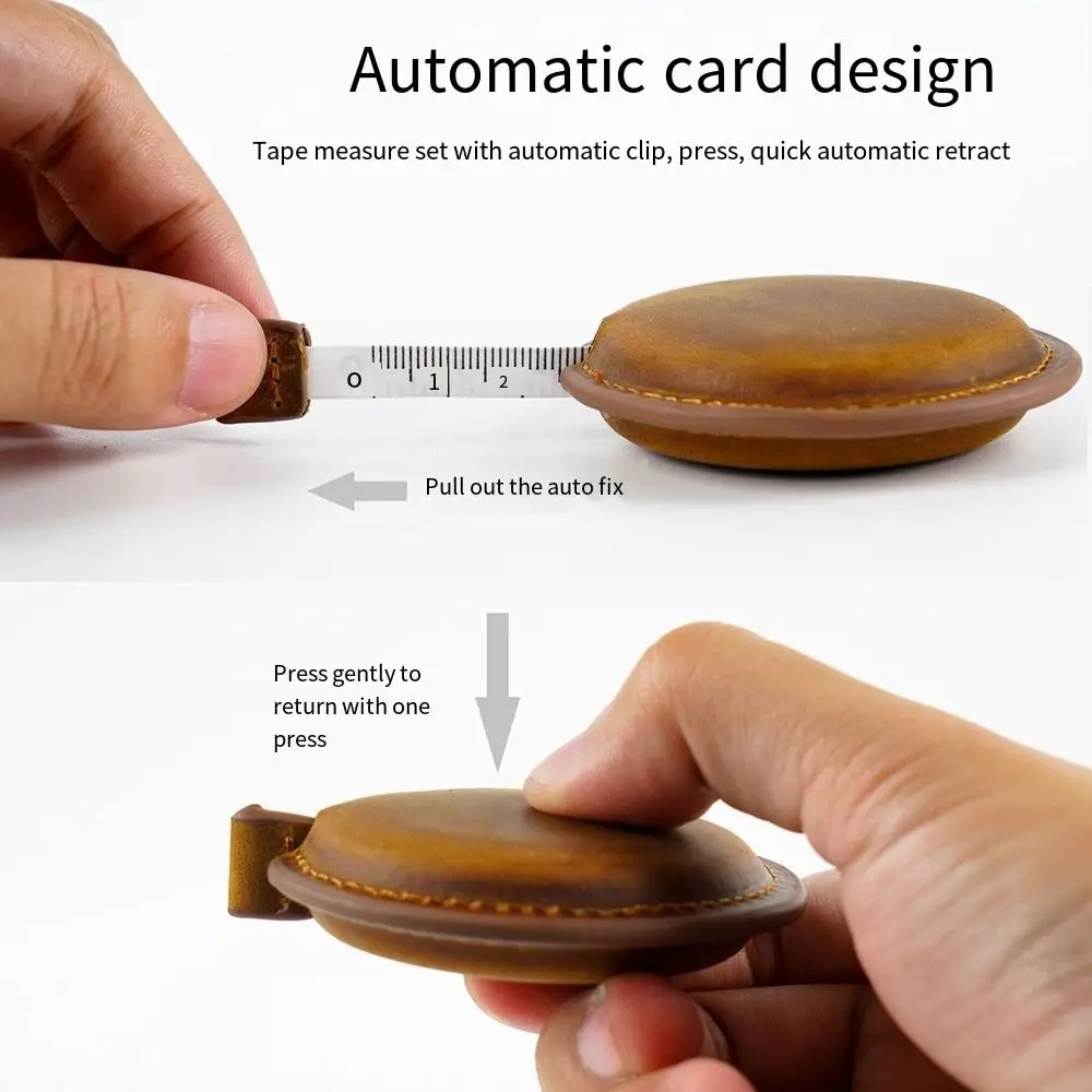 Genuine Leather Roll Tape Measure Mini Handmade Portable Ruler Tool Retractable Vintage Sewing Tools Women