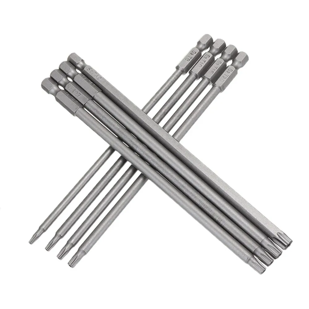 1PC  150mm Long Tamper Proof Security Bit Magnetic Bit Set Torx Screwdriver Flat Head 1/4 Hex BitsT8 T15 T20 T25 T27 T30 T40