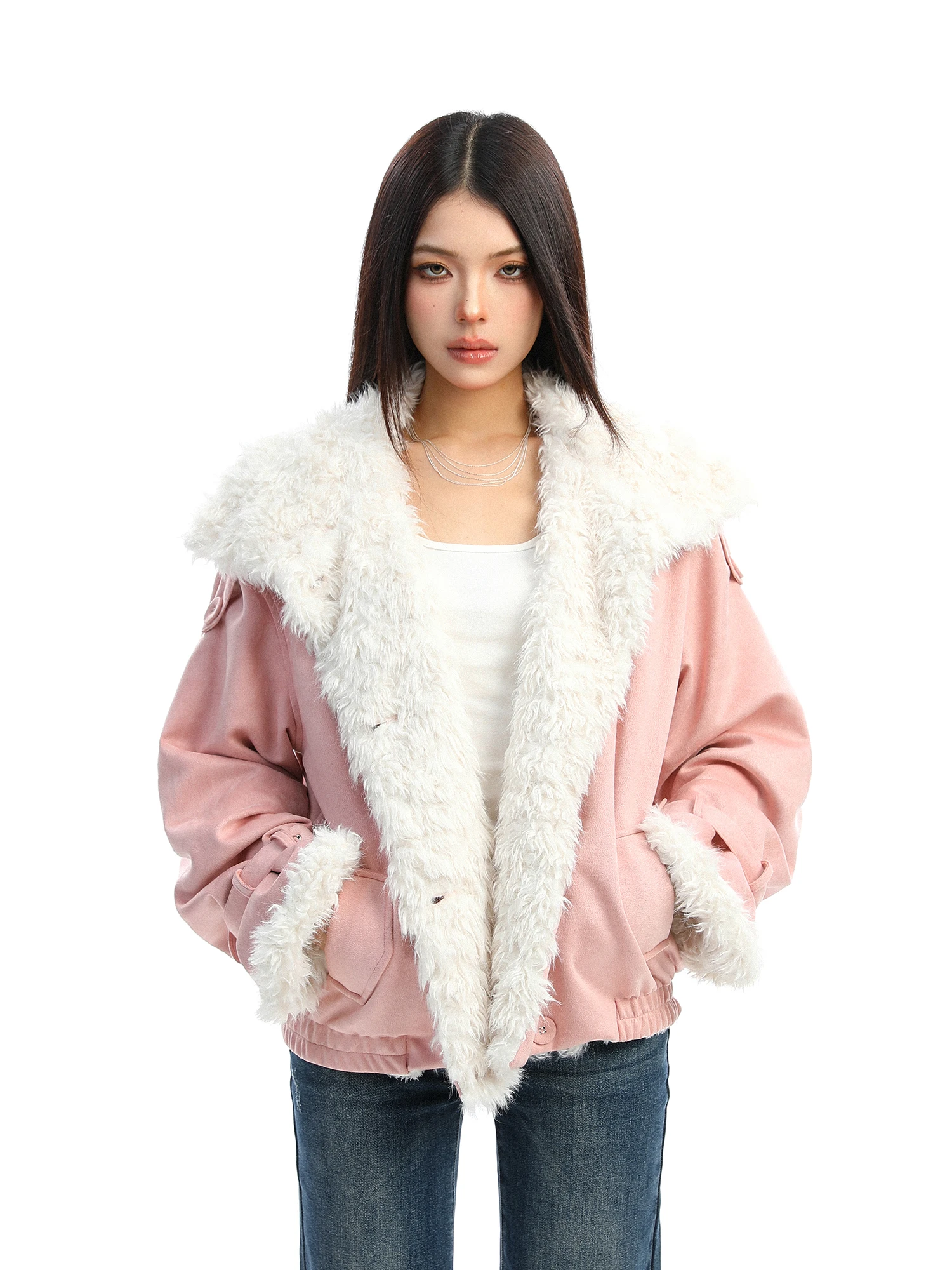 

Утепленная замшевая парка для женщин, зимняя теплая верхняя одежда с большим воротником, в корейском стиле, свободного кроя, с длинными рукавами, на двойной пуговице