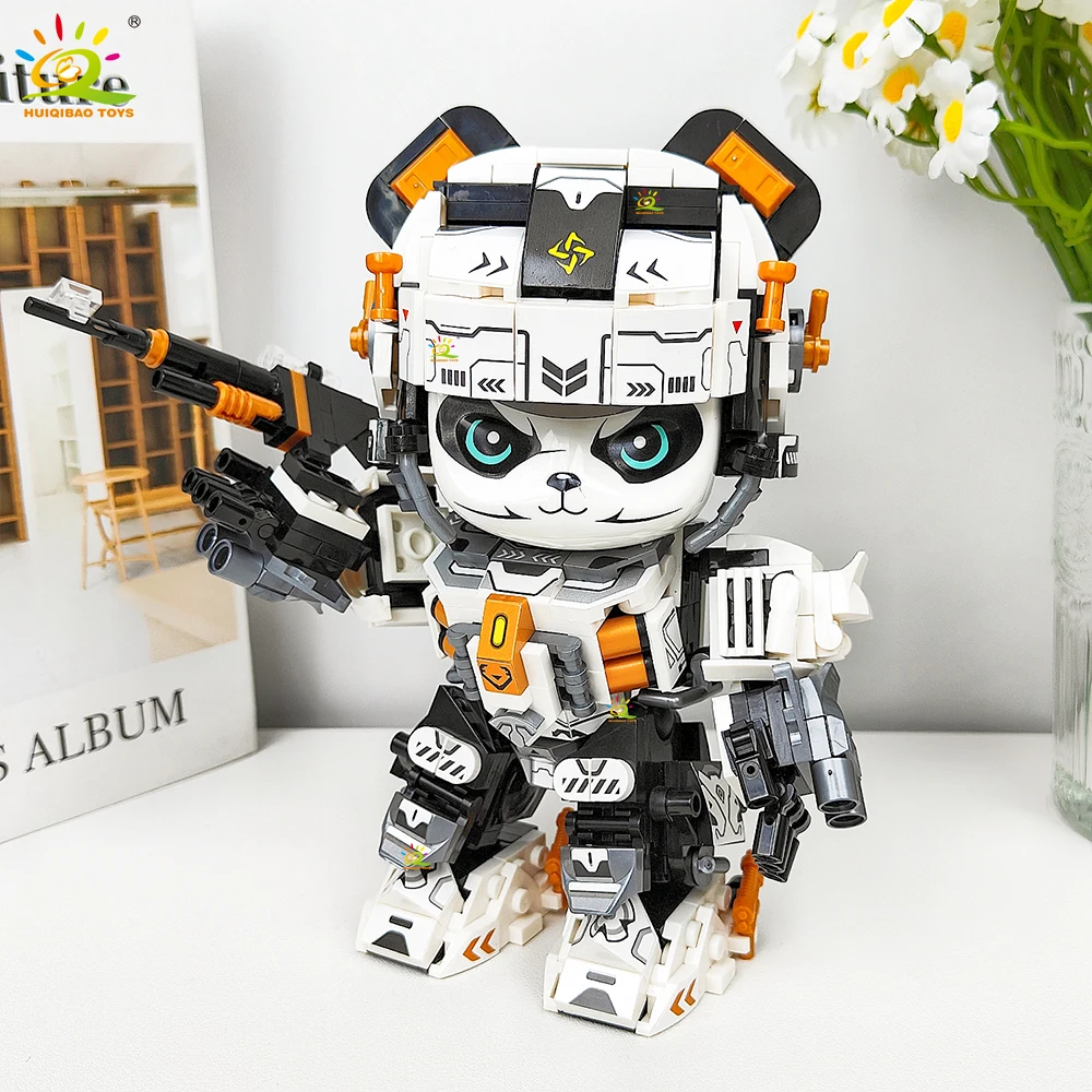 HUIQIBAO 525 pièces MOC Panda Mecha modèle bloc de Construction série Robot Animal brique Construction jouet enfants bureau décoration de la maison