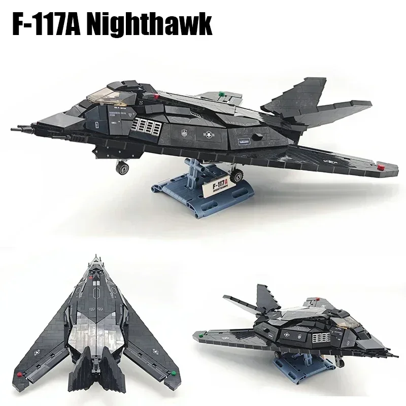 1375PCS Technical F-117A Nighthawk Attack Aircraft Building Blocks Military Stealth Fighter Bricks Toys Children Birthday Gift