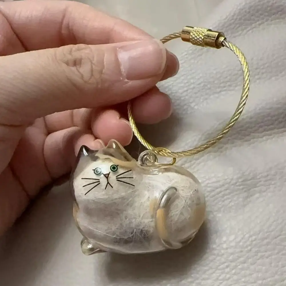 Small Ornaments Cat Fur Storage Pendant Transparent Container Handmade Design Stylish Keychain Cute Cat Shaped DIY Accessories