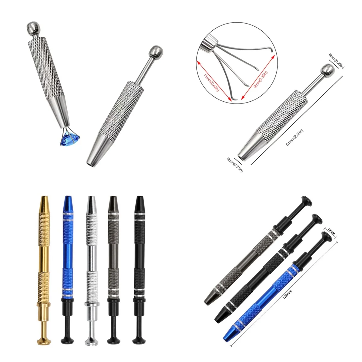 4 Claws Pick-up Tool Jewelry Beads Diamond Gems Prong Holder Tweezer Catcher Grabber Stainless Steel Chip Gripper