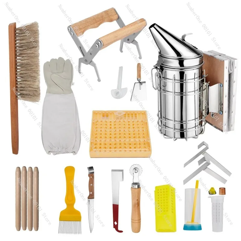 Beekeeping Tool Set 16 Piece Kit Bee Brush Scraper Smoker Protective Gloves Beekeeping Equipment