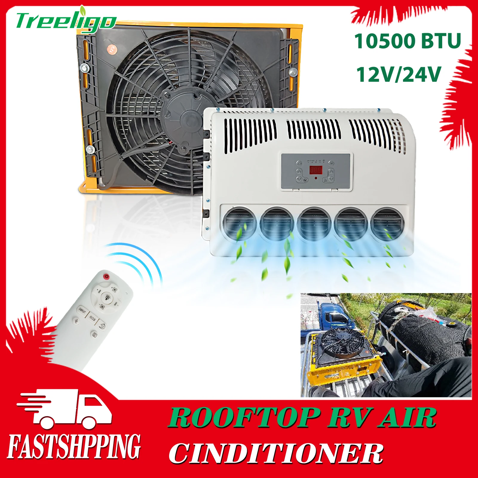 Treeligo 10500BTU Truck Air Conditioner 12V Electric Car Parking ac Split air Conditioning For Tractors Motorhome Camper Van RV