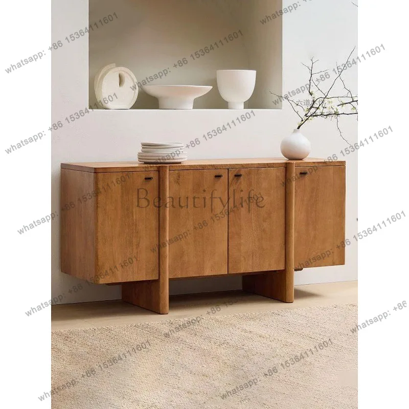 Zj. Medieval solid wood door opening dining side cabinet retro Nordic home locker