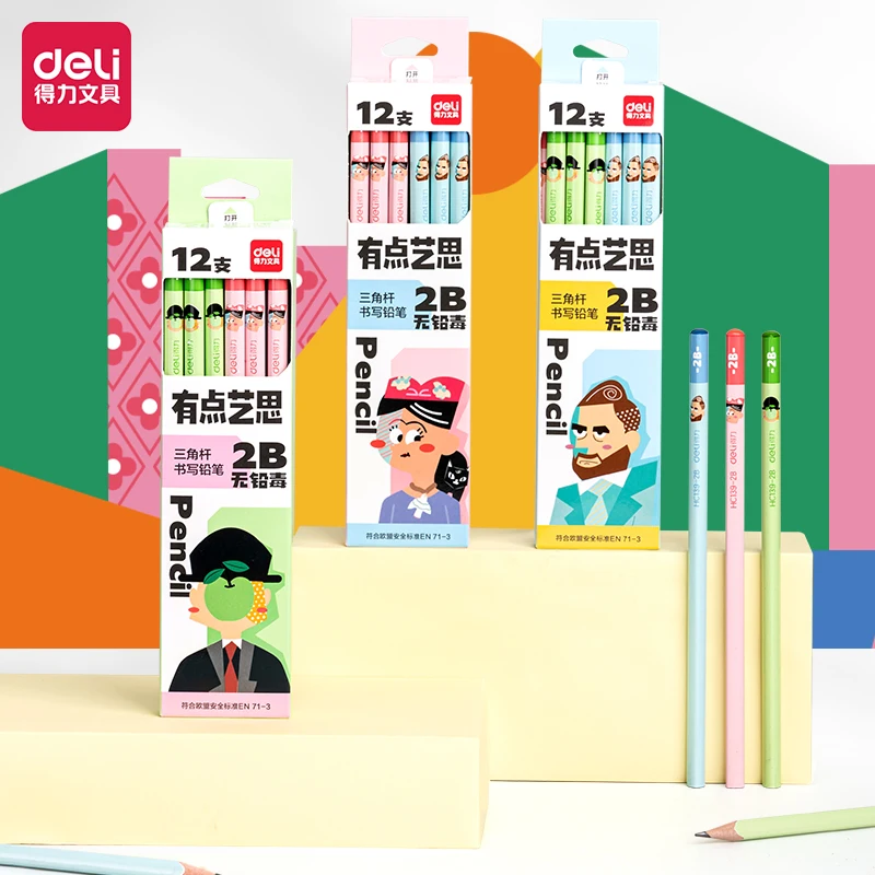 

Deli 12pcs 2B/HB Triangular Wooden Pencils Art Exam Sketch Painting Drawing Pencils Stationery Gift School&Office Supplies