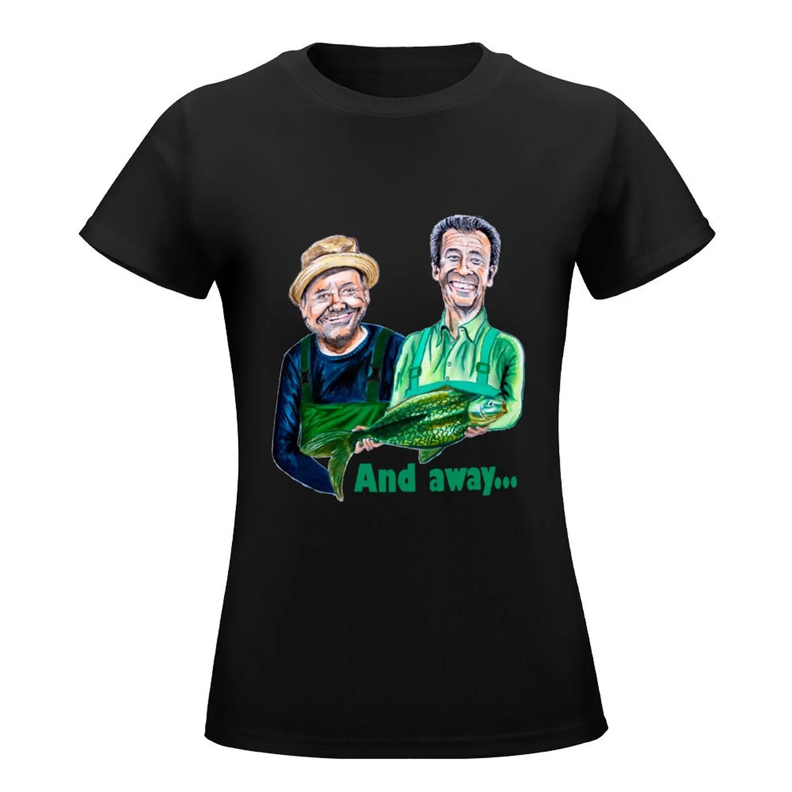 Caricatures of Bob Mortimer and Paul Whitehouse - Gone Fishing T-Shirt quick-drying sports fans animal print Women tops