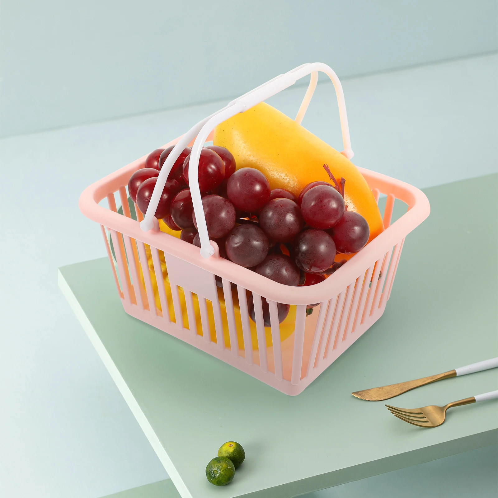 

3pcs Storage Baskets Plastic Fruits Bins Handles Organizer Small Shopping Hanging Pastel Pink Green White Strong