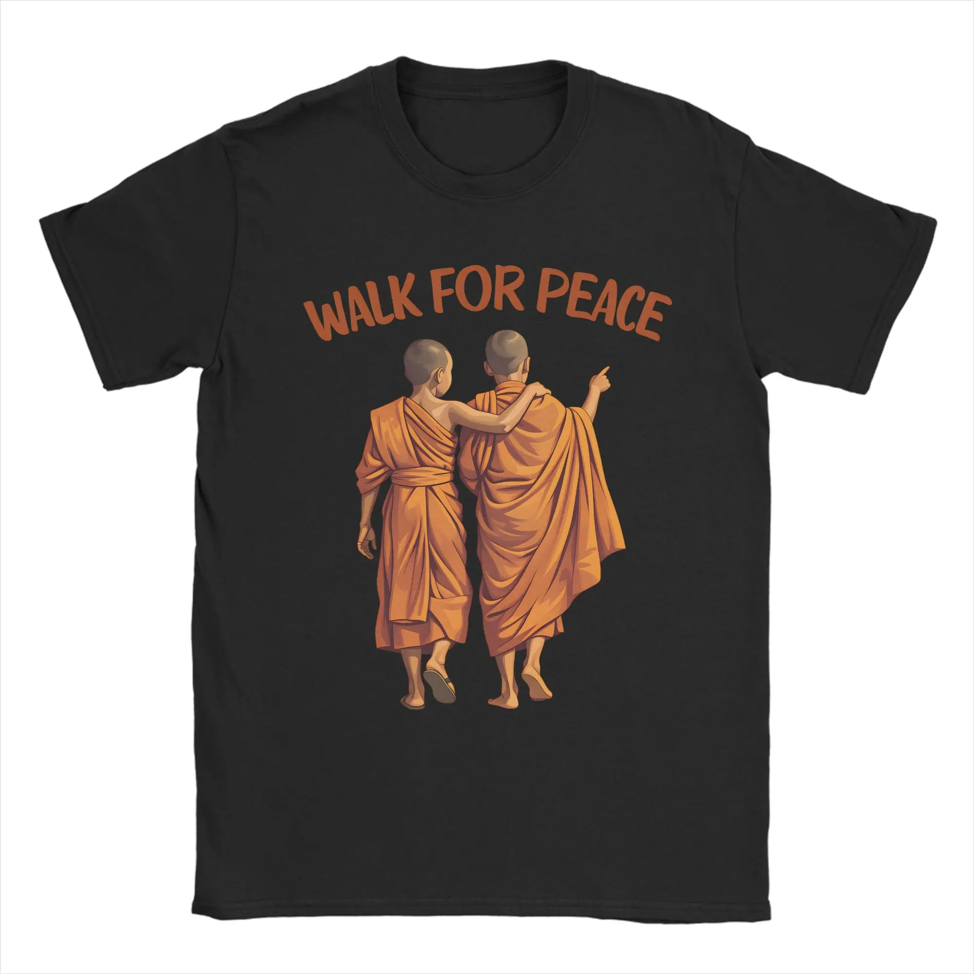 Buddhist Monks Walk For Peace Aloka Dog Cotton T Shirt For Men's Summer Street Style T Shirts O Neck Tees Oversized Cheap Tops