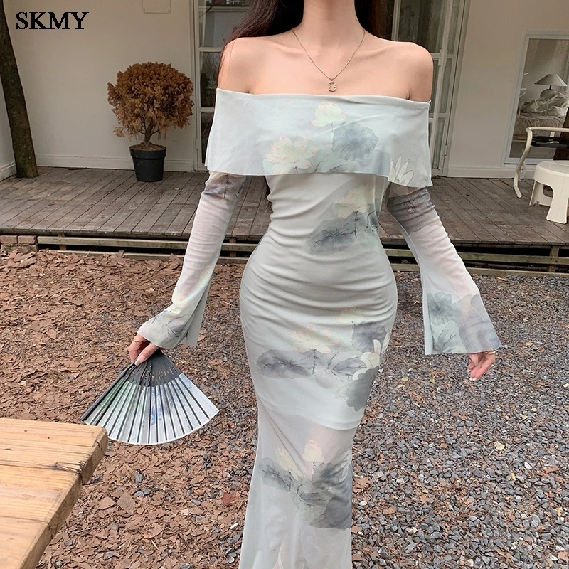 SKMY 2025 ชุดเดรสกี่เพ้าลายดอกไม้ฤดูร้อน - บอดี้คอนทรงเข้ารูปพร้อมตาข่ายเชียร์ ชุดราตรีเซ็กซี่สไตล์จีนหรูหรา
