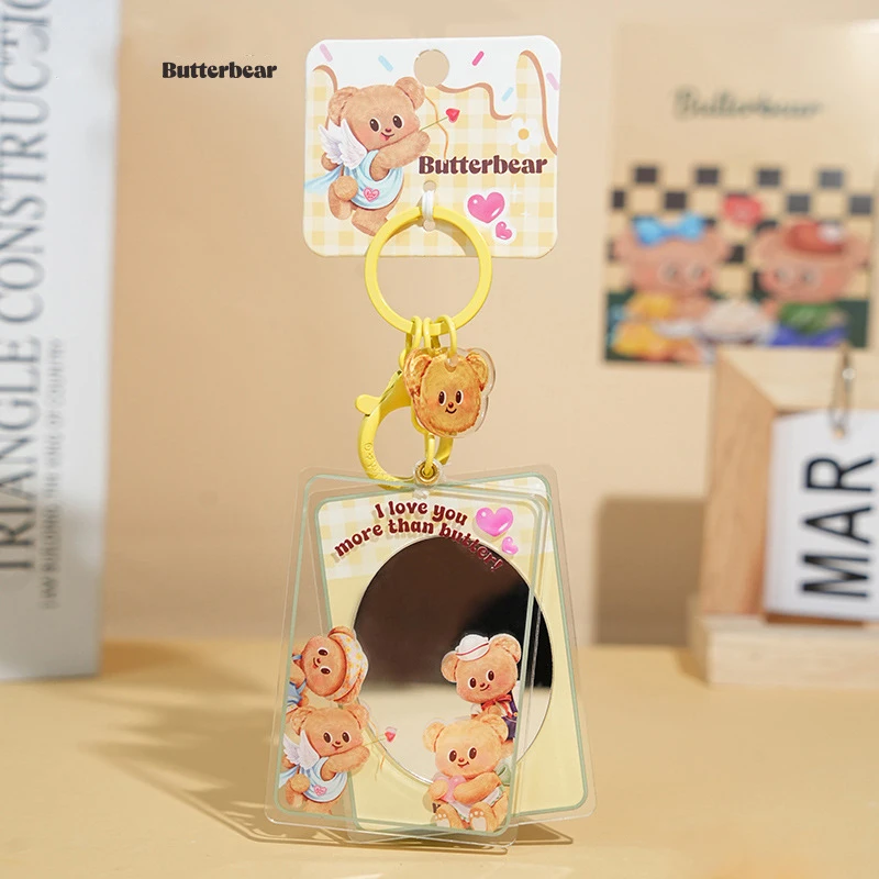 Cartoon Portable Carry-on Butter Bear Mirror Keychain Cute Angel