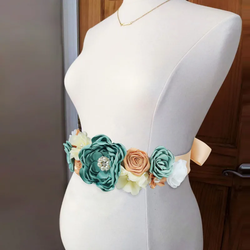 Pregnant Party Sash Corsage Expectant Mom Dress Belt 180CM Mom To Be Daddy To Be Flower Decor Waistband Banquet With Floral Belt