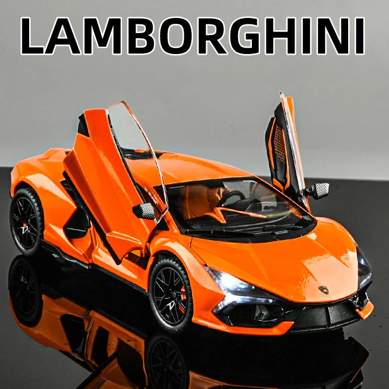 Lambos Revuelto supercar modelo infantil, ligas de fundição e veículos de brinquedo, carro metálico, coleção de som e luz 1:24