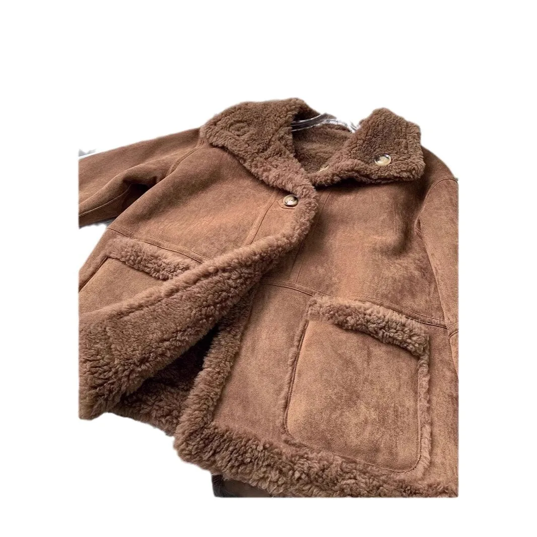 UMI MAO-abrigo Reversible de piel de oveja para mujer, abrigo de piel auténtica de lana de cordero de invierno, abrigo de longitud media, chaquetas coreanas para mujer