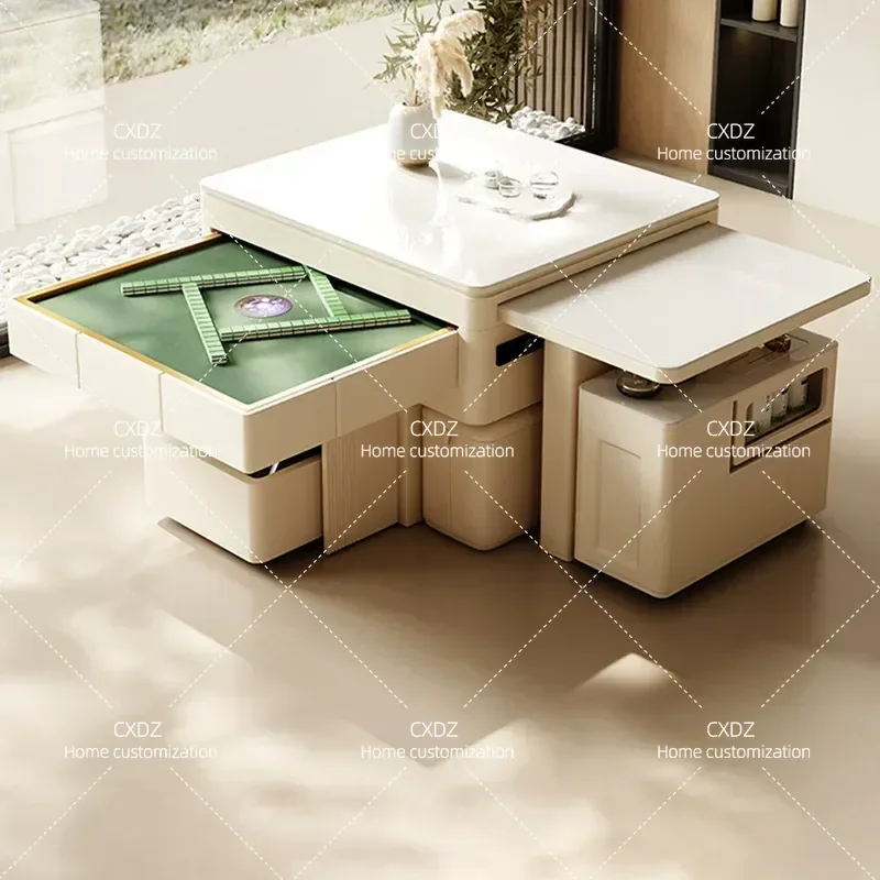 Retractable Island Table with Induction Cooker Electric Lifting Mahjong and Tea Table Integrated Dual Purpose Household 2025