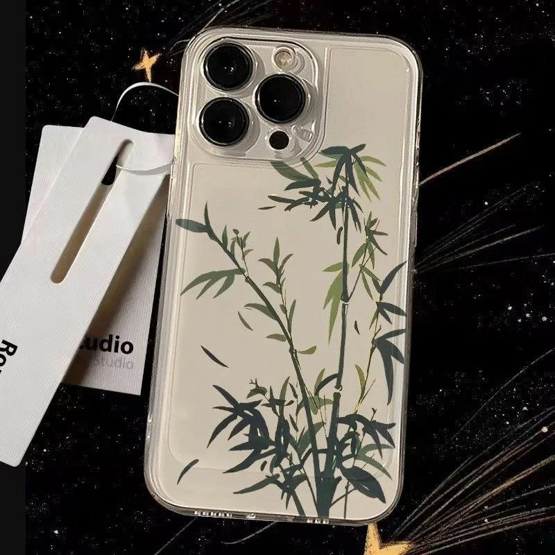 Transparent Chinese Ink Bamboo Phone Case For Samsung S20 S21 S22 Plus S23 S24 FE S25 Note 20 Ultra A15 A16 A23 A24 A25 5G Case