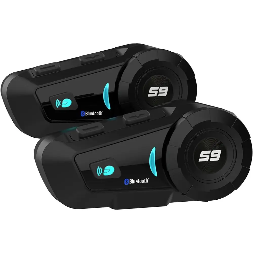 S-9 Motorcycle Helmet Bluetooth set - 2000m, 6-Rider Intercom - Bluetooth Helmet set with CVC Noise Cancellation, Handsree/Voice