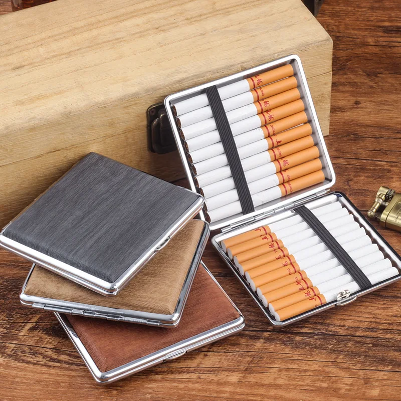 20PCS pack of PU leather cigarette boxes personalized imitation wood grain cigarette case men\'s cigarette Gadgets accessories