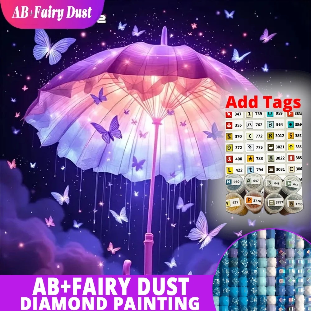 

AB сказочная пыль алмазная живопись зонтик пейзаж акриловые принадлежности для рукоделия мозаика бабочка DIY вышивка крестиком декор для дома