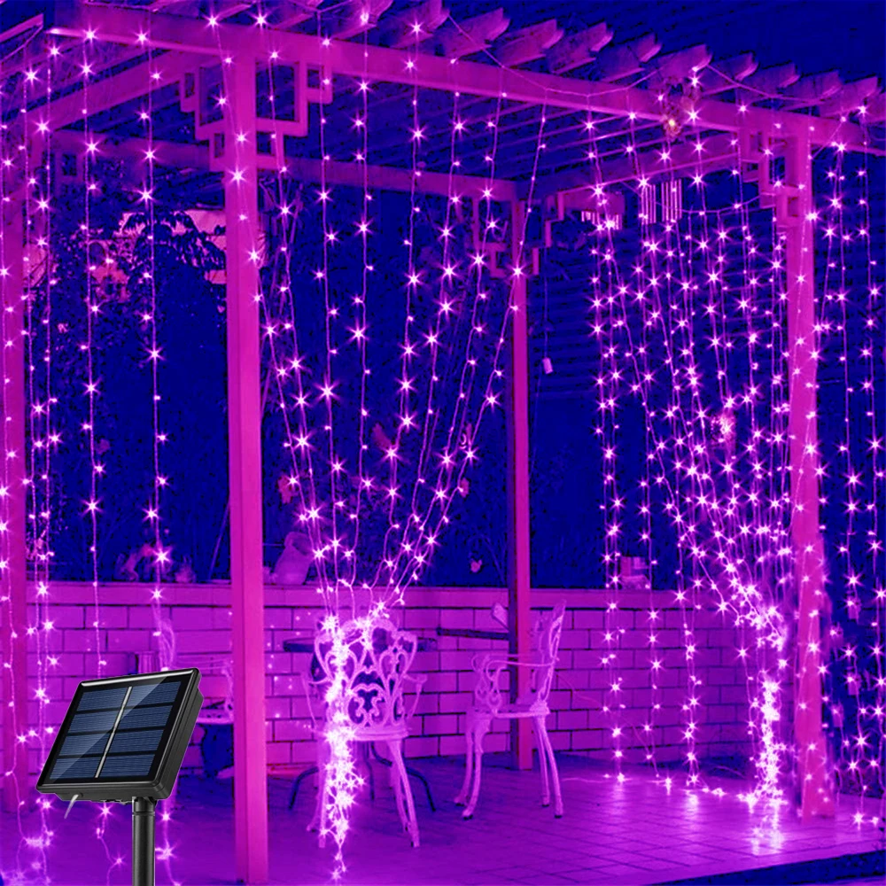 300 LEDs Solar Curtain Light Outdoor Christmas Decoration 2025 Festoon Fairy Light 3Mx3M New Year Waterproof Copper Wire Garland