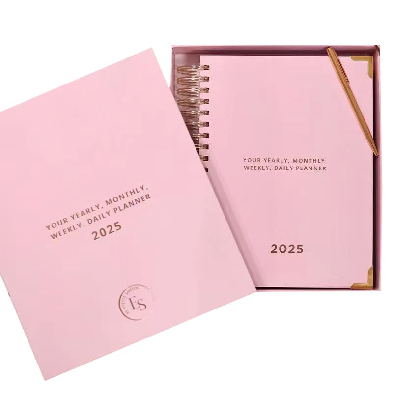 مخطط سنوي 2025 لمدة 12 شهرًا، مخطط يومي أسبوعي وشهري، مخطط مفكرة ميزانية حلزونية للوازم المكتبية المدرسية