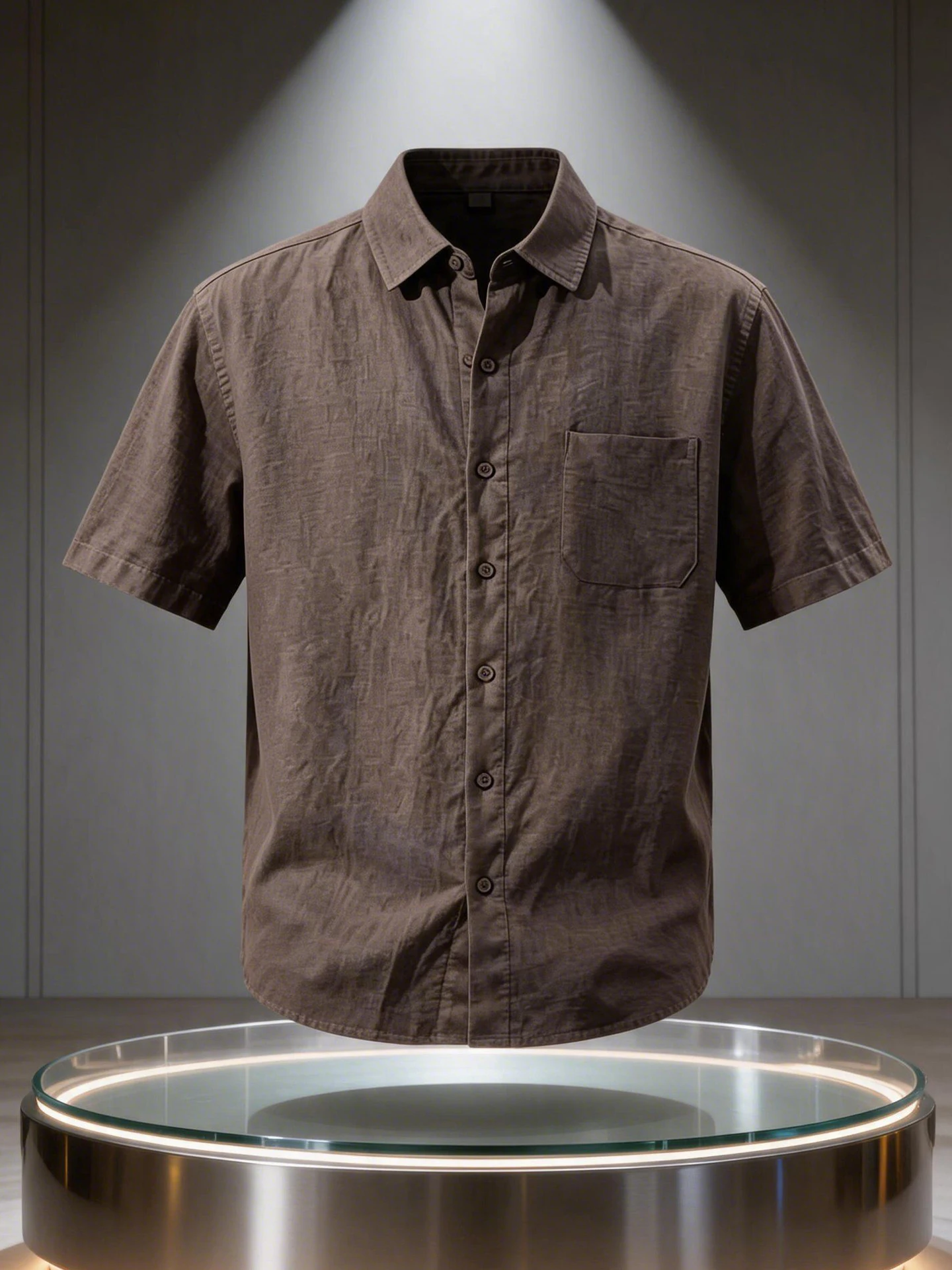 Lightweight Linen Cotton Blend Men's Shirt in Caramel Color Casual Loose Fit Short Sleeve Sun Protection Breathable Summer Shirt