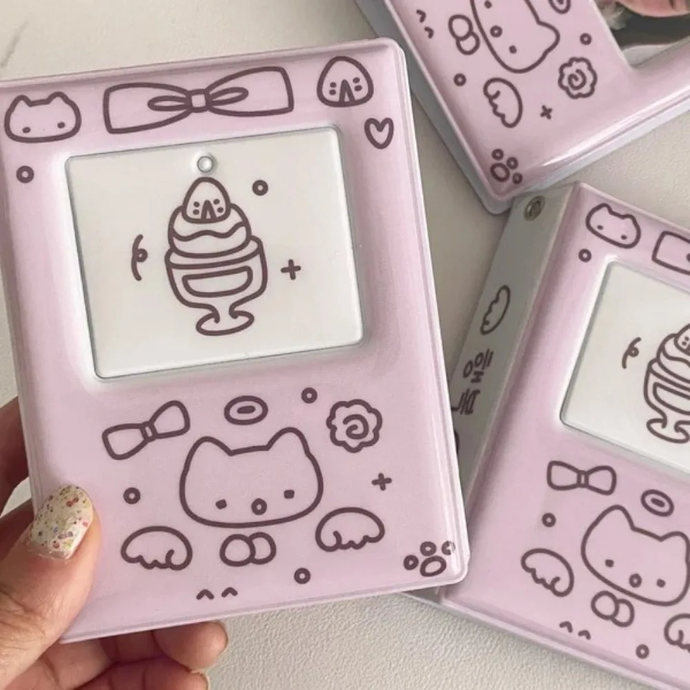 Cute Mini Photo Album Pink Purple Graffiti Cat 3 Inch Small Card Booklet with 20 Pockets Kpop Album Card Binder