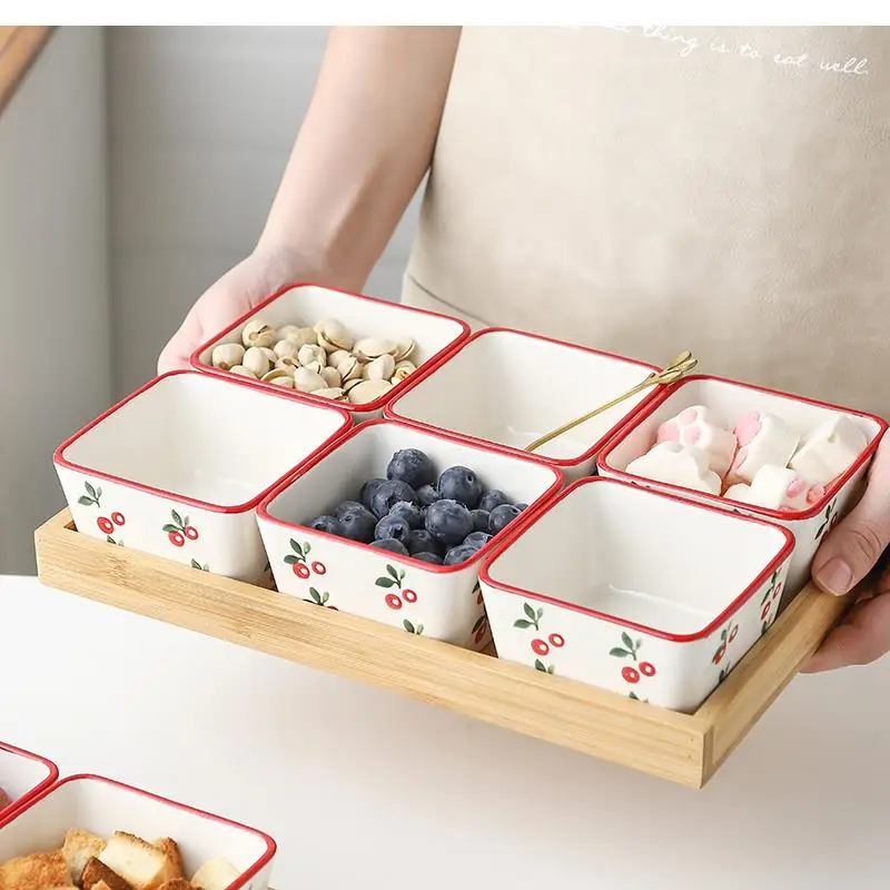 

Керамическая тарелка для закусок, ваза для фруктов, журнальный столик для гостиной, разделенная сетка, поднос из бамбукового дерева, 250 мл, ящик для хранения, столовая