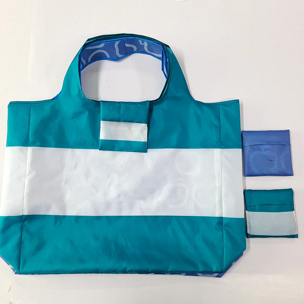 Fashionable Spliced Stylish Polyester Folding Shopping Handbag Eco-friendly Reusable Large Capacity Storage Tote Bag for Grocery