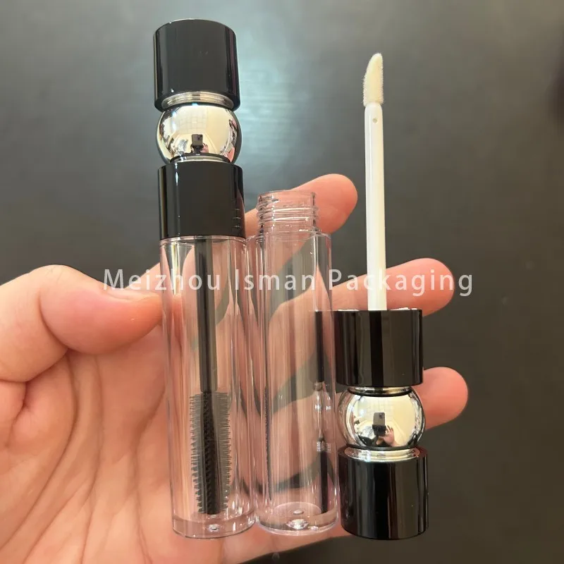 50Pcs Refillable Clear Gourd Shaped Lip Gloss Eyelash Cream Container Empty Black Mascara Eyelashes Growth Serum Tube 6ml