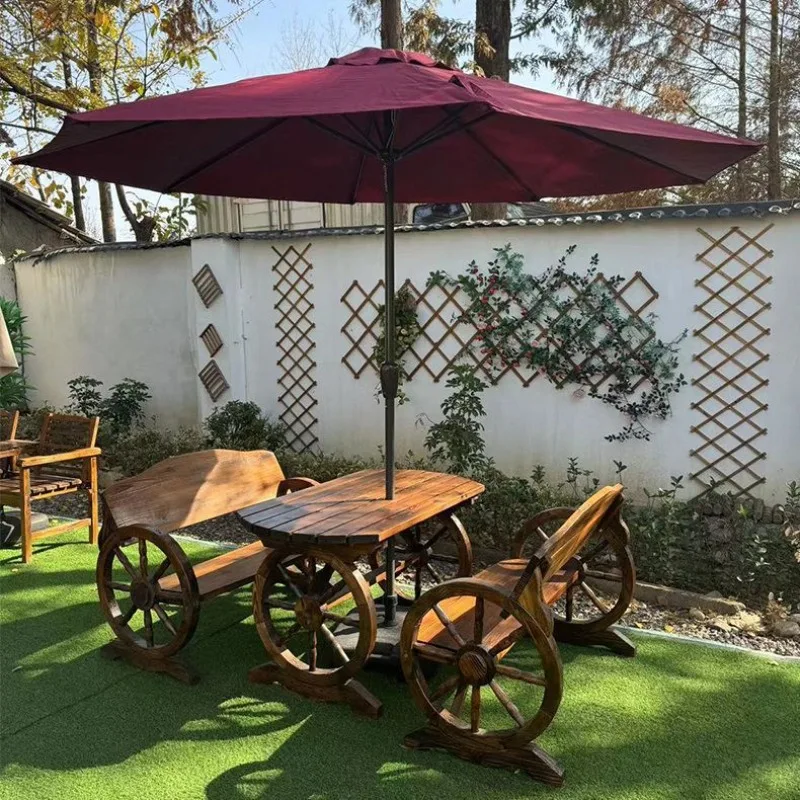 Carbonized anti-corrosion solid wood table and chair kit outdoor courtyard leisure garden balcony open-air combination retro